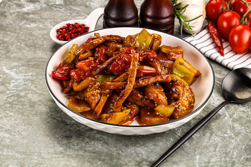 Asian cuisine pork in oyster sauce