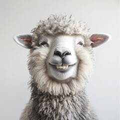 Obraz premium Portrait of a joyful happy smiling sheep isolated on a white background