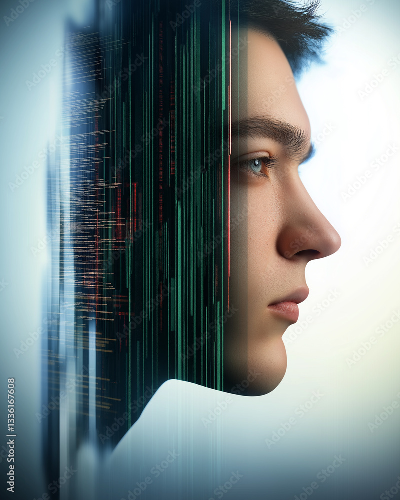 Poster deepfake ai. machine learning. synthetic media. face swap. video manipulation cybercrime. glitched p