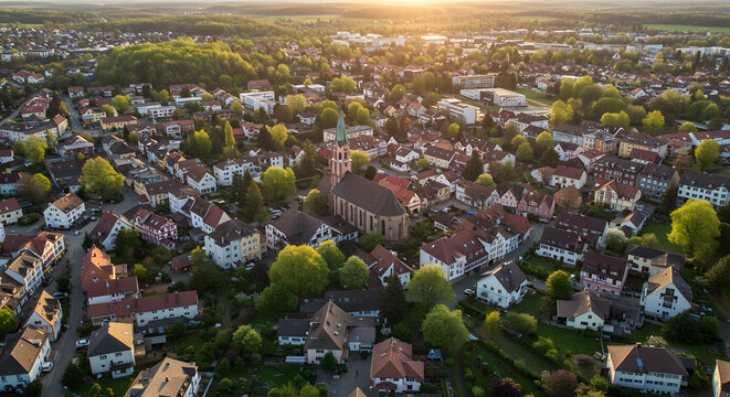 Aerial Perspective of Bretten, Germany, Glowing Under the Spring Sun
