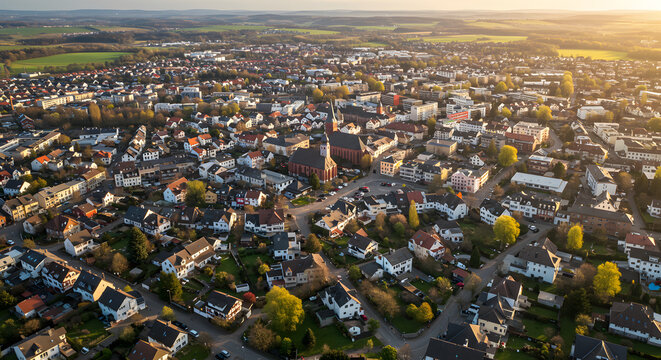 Vibrant Springtime Aerial View of Bretten, Germany, on a Clear Sunny Day
