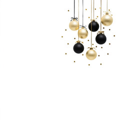 elegant gold and black hanging ornaments with gold stars against a white background