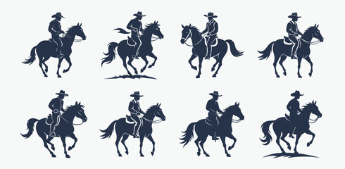 Cowboy on horse silhouette, rodeo rider vector, western icon
