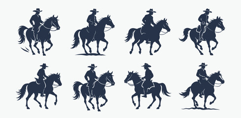 Cowboy on horse silhouette, rodeo rider vector, western icon
