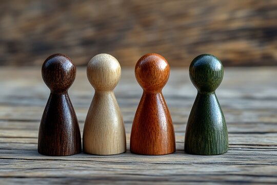 Diversity and inclusion concept with wooden people figures of different color including wheelchair user
