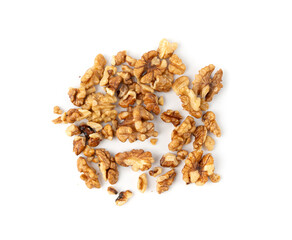 Chopped wallnut , broken roasted walnuts powder, heap of nuts crumbs, whole kernel pieces
