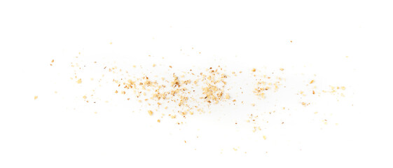 Grated wallnut , broken roasted walnuts, heap of nuts crumbs, whole kernel pieces, fractions