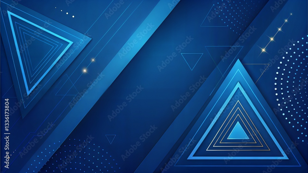 Poster sleek modern blue triangle background with sparkling dots. abstract blue geometric triangle backgrou