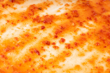 Nuoc Cham Orange Sauce Texture Background, Red Asian Jelly Dip Smear Pattern, Hot Pepper