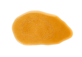 Spilled soda isolated, soft drink puddle, liquid stain, beer splatter, brown sparkling water with bubbles