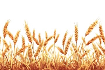 Golden wheat field illustration against white background for agriculture and harvest designs
