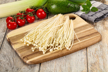 Raw enoki mushroom for cooking