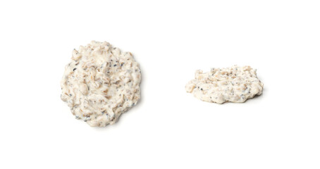 Creamy truffle sauce smear isolated, tuber melanosporum mushroom pasta, truffle cheese sauce