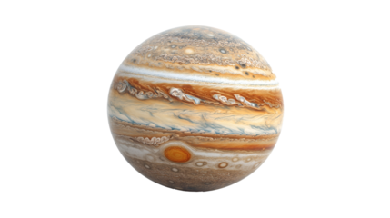 A realistic representation stunning 3D render of Jupiter planet perfect for educational or artistic purposes isolated on white background
