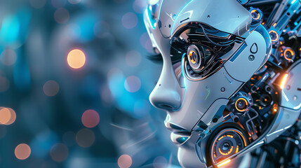 Futuristic Female AI Robot with Cybernetic Eye