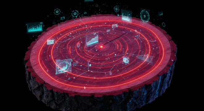 Abstract Data Visualization on a Tree Stump with Glowing Network Overlay - Powered by Adobe