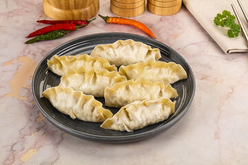 Japanese steamed Gyoza stuffed dumplings