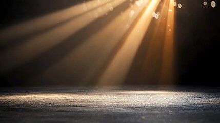 Orange spotlight on stage or god rays isolated on black background