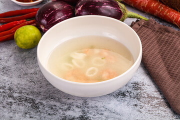 Light seafood soup with prawns