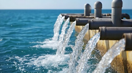 The energy of water harnessed in a modern desalination plant, providing fresh water from the sea, desalination plant, water technology