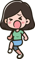 Cartoon woman character action, tired, emotions, running, walking, standing