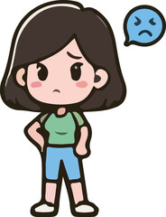 Cartoon woman character action, tired, emotions, running, walking, standing