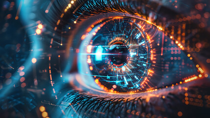 Futuristic Cyber Eye with Digital Interface and Neural Connections
