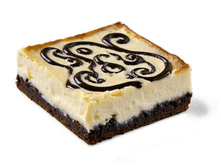 Delicious Baked Cheesecake Brownie with Chocolate Swirls Isolated