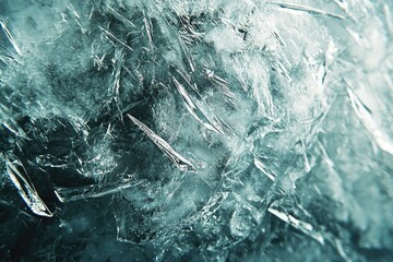 Obraz premium Close up of a frozen icy crystal formation displays intricate textures