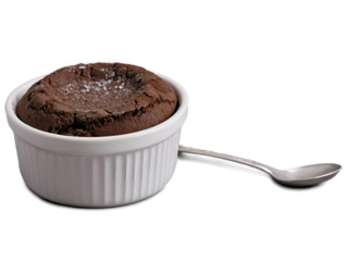 Delicious Chocolate Souffl, in a Ceramic Ramekin with Silver Spoon Detail