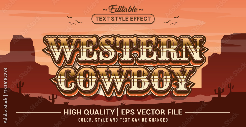 Poster Editable text style effect - Western Cowboy text style theme. Vector text style illustration template.