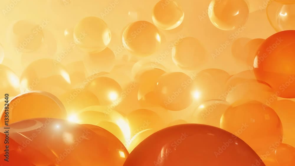 Poster lots of beautiful chaotic and slow translucent spheres on a dark background. suitable for abstract d