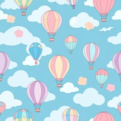 Pastel Hot Air Balloons Soaring Through a Dreamy Sky
