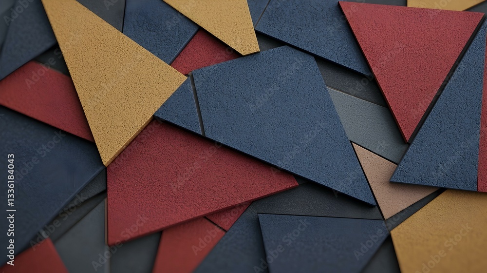 Poster abstract geometric background with colorful textured triangles.