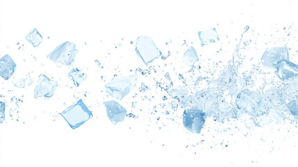 Ice cubes with water splash and drops. Cold mineral water, natural aqua or cocktail drink realistic vector splashes or frozen motion ripples ice cubes. beverage, soda isolated white background