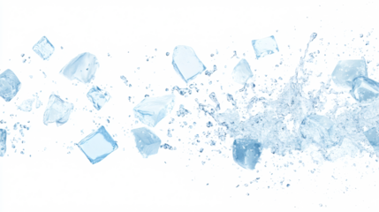 Ice cubes with water splash and drops. Cold mineral water, natural aqua or cocktail drink realistic vector splashes or frozen motion ripples ice cubes. beverage, soda isolated white background