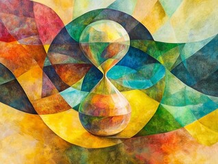 Abstract Hourglass: A Timeless Geometric Dance of Colors and Shapes, Symbolizing Time's Ever-Flowing Essence in a Modern, Decorative Design