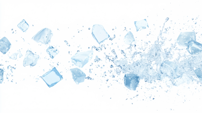 Ice cubes with water splash and drops. Cold mineral water, natural aqua or cocktail drink realistic vector splashes or frozen motion ripples ice cubes. beverage, soda isolated white background