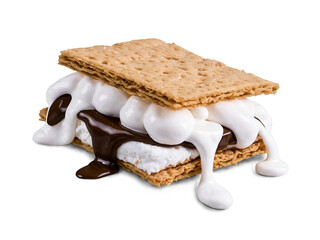 Delicious Deep-Fried S'mores with Melted Marshmallow and Chocolate Drizzle Displayed in a Hyperrealistic Manner