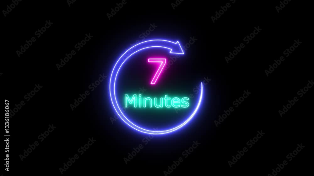 Poster 15 minute countdown timer animation, 0-15 counting down minute neon number