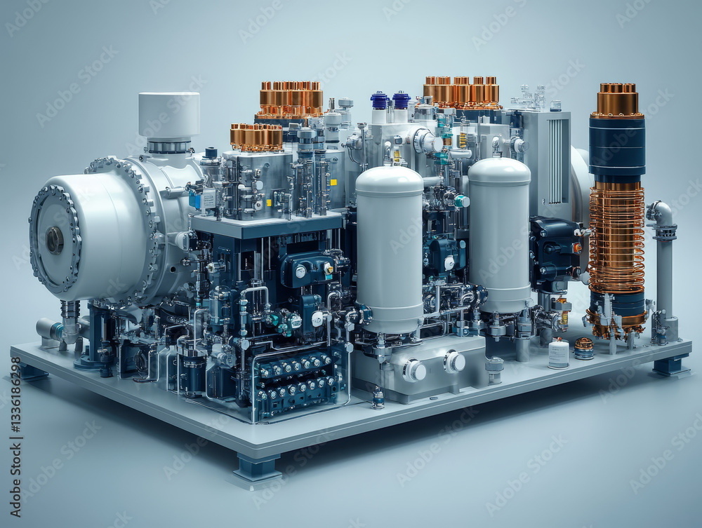 Poster automated electric valve system with intricate components and design