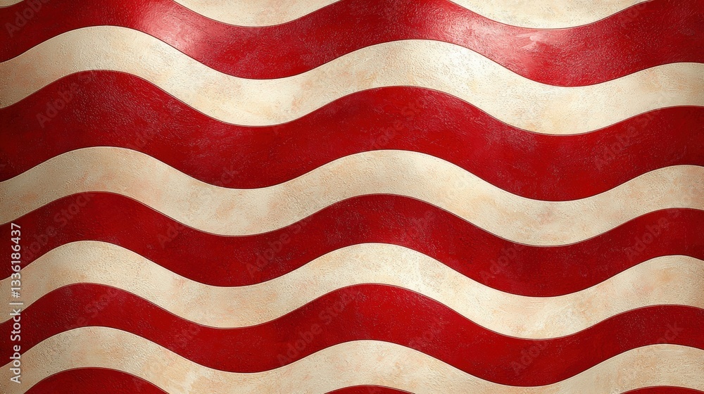 Poster abstract wavy pattern in red and cream colors for artistic background or design use