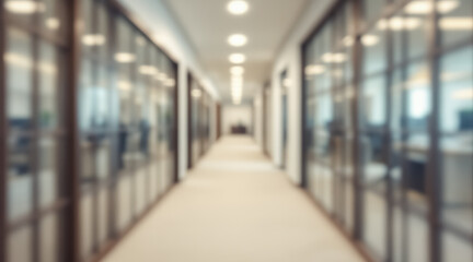 brightly lit hallway in a modern office building
