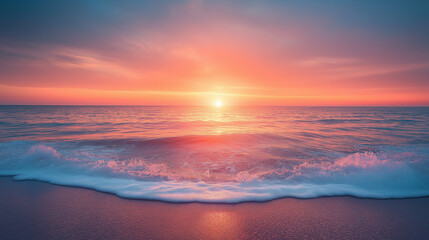 scene captures a peaceful sunrise as first rays of light emerge over horizon illuminating calm sea and symbolizing start of a fresh day and mental health