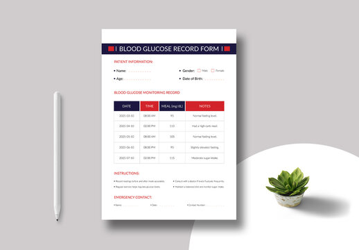 Blood Glucose Record Form Template