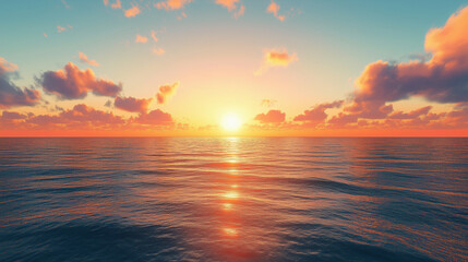 scene captures a peaceful sunrise as first rays of light emerge over horizon illuminating calm sea and symbolizing start of a fresh day and mental health