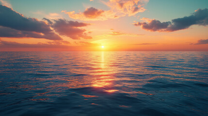 scene captures a peaceful sunrise as first rays of light emerge over horizon illuminating calm sea and symbolizing start of a fresh day and mental health