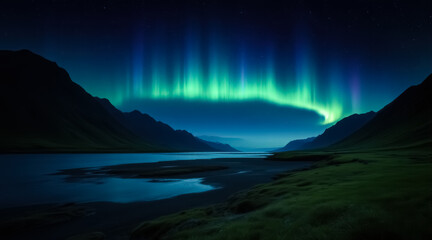 Naklejka premium mesmerizing borealis arching over a serene night landscape