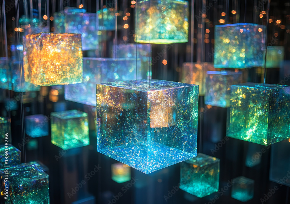 Aufkleber glowing cubes suspended in air, creating mesmerizing light display