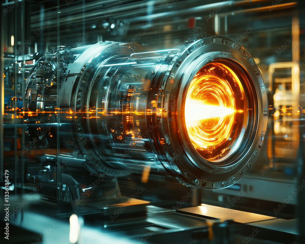 Poster advanced energy weapon technology in futuristic lab setting